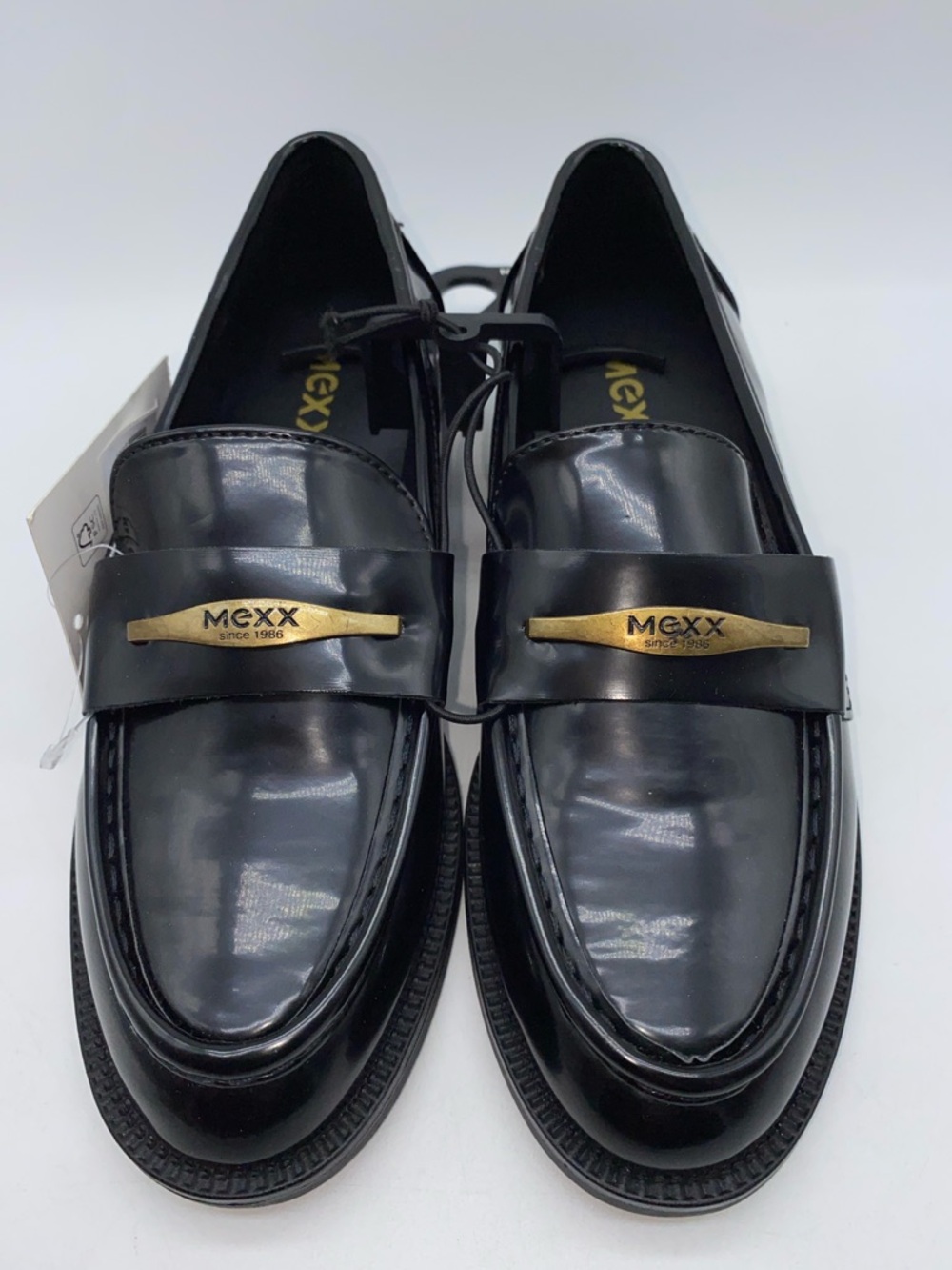 Mexx Black Women's Penny Loafers with Gold Plaque Size 6
